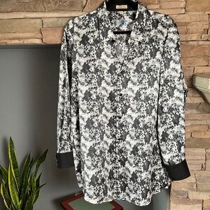 Karma Blu Modern Fit Inkspot Shirt Funky Indie Mod Flip Cuffs Black White XL